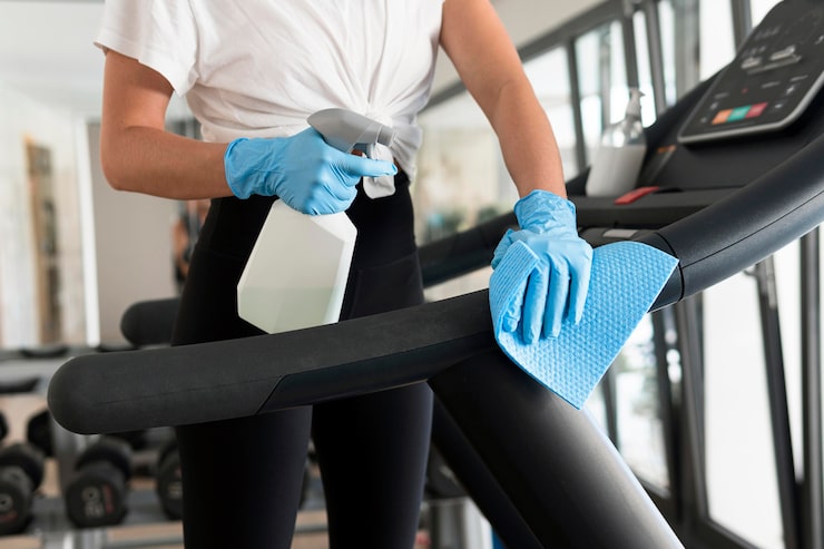 woman with gloves cleaning solution disinfecting gym equipment 23 2148766028 (1)